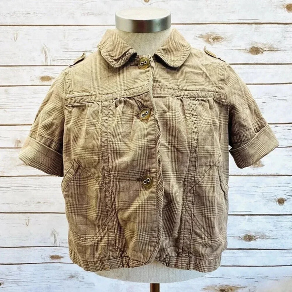 AEROPOSTALE Women Short Sleeve Button Down Cotton Collared Plaid Shirt Size M - Picture 1 of 12